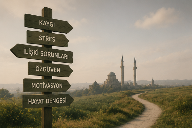 Sivas’ta psikolojik destek, kaygı, stres, ilişki sorunları ve hayat dengesi için terapi seçeneklerini temsil eden yönlendirme tabelası görseli